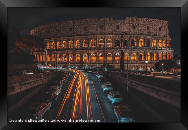 Roman Colosseum at Night Framed Print by Elliott Griffiths