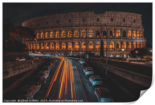 Roman Colosseum at Night Print by Elliott Griffiths