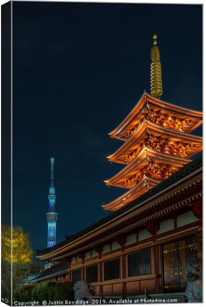 Senso-ji Pagoda & Skytree Canvas Print by Justin Bowdidge