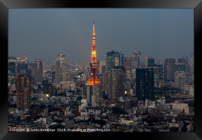 Tokyo Tower at dusk Framed Print by Justin Bowdidge