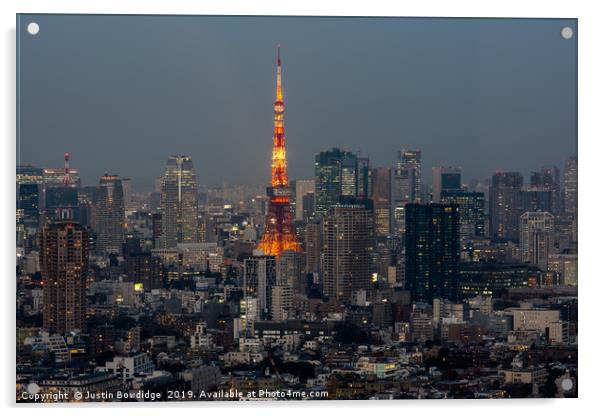 Tokyo Tower at dusk Acrylic by Justin Bowdidge