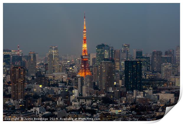 Tokyo Tower at dusk Print by Justin Bowdidge