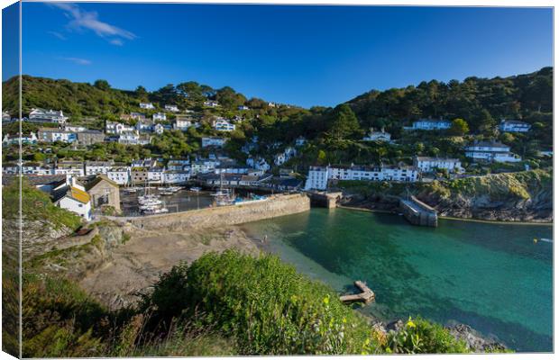 Polperro fishing village harbour south Cornwall  Canvas Print by Jim Peters