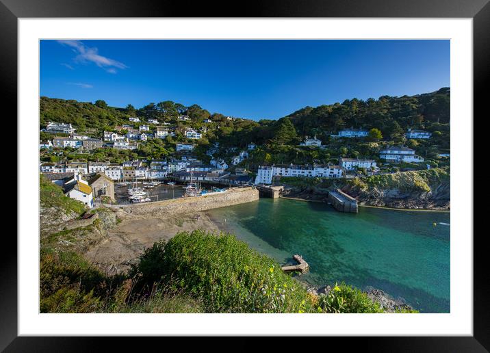 Polperro fishing village harbour south Cornwall  Framed Mounted Print by Jim Peters