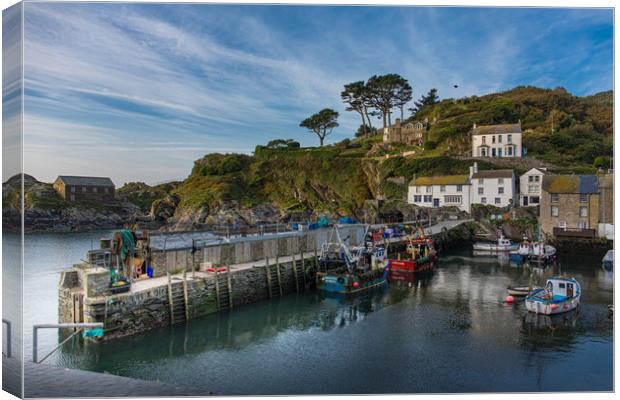 Polperro fishing village harbour south Cornwall  Canvas Print by Jim Peters