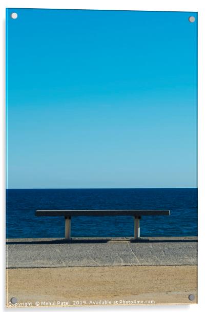 Bench with sea view at Platja del Bogatell, Barcel Acrylic by Mehul Patel