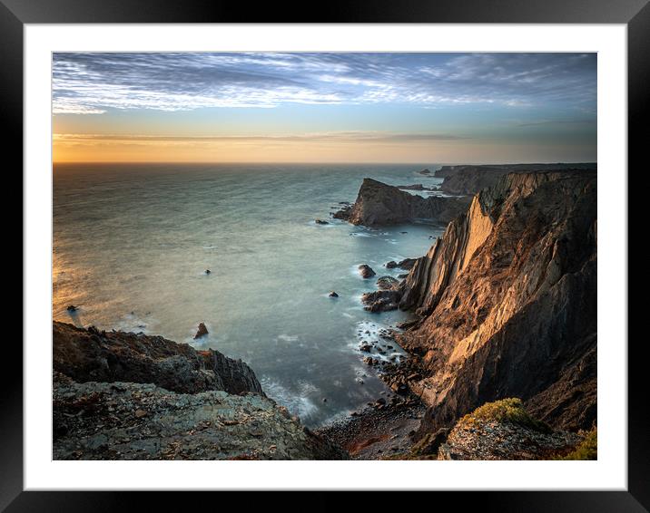 Sunset at the cliffs in Arrifana Framed Mounted Print by George Robertson