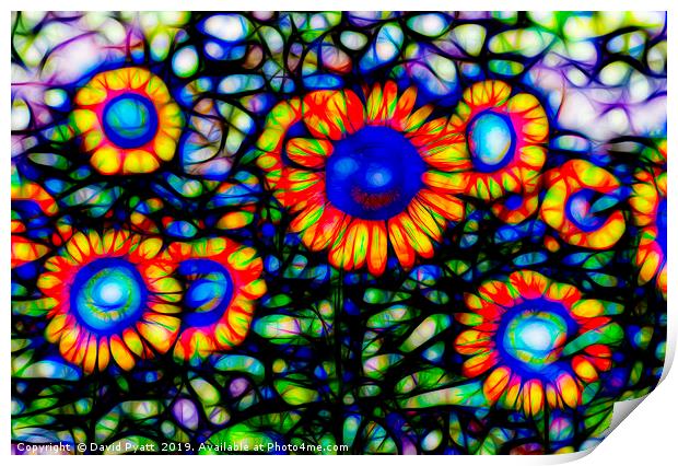 Stained Glass Sunflowers  Print by David Pyatt