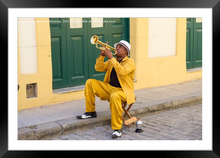 Cuban Trumpeter in Havana Framed Mounted Print by Mark Bunning