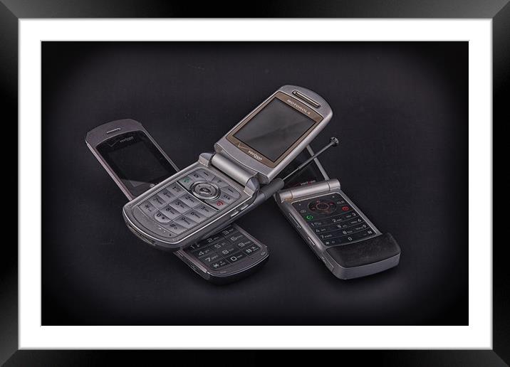 Three Flip Phones on Black Framed Mounted Print by Darryl Brooks