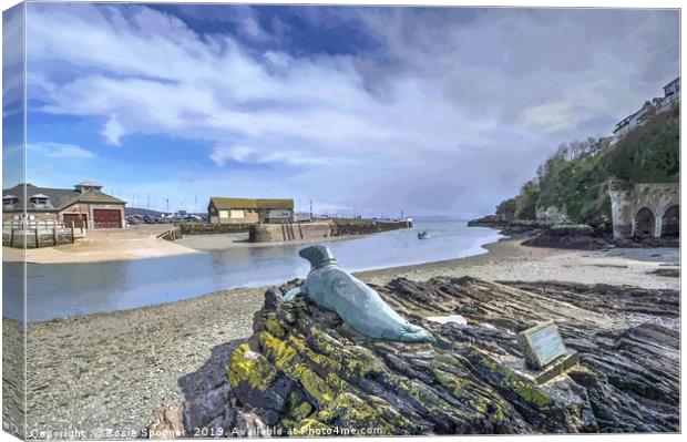 Nelson the Seal on The River Looe in Cornwall Canvas Print by Rosie Spooner