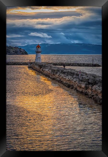 Trondheim Lighthouse at Sundown Framed Print by Antony McAulay