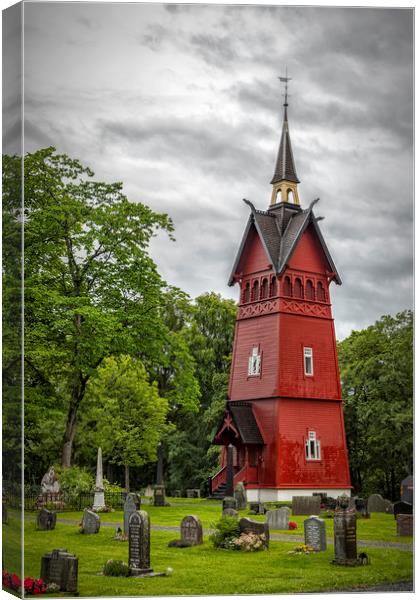 Trondheim Tilfredshet Belltower and Graveyard Canvas Print by Antony McAulay