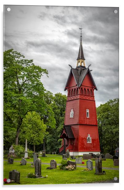 Trondheim Tilfredshet Belltower and Graveyard Acrylic by Antony McAulay