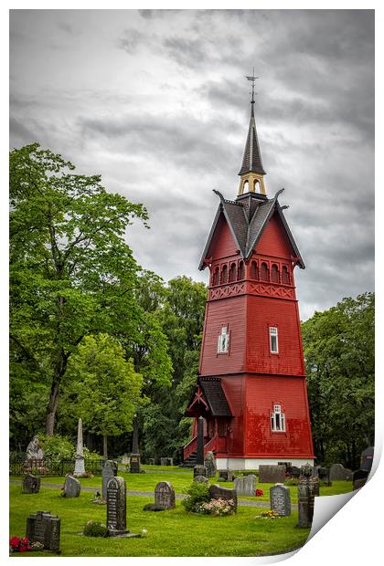 Trondheim Tilfredshet Belltower and Graveyard Print by Antony McAulay