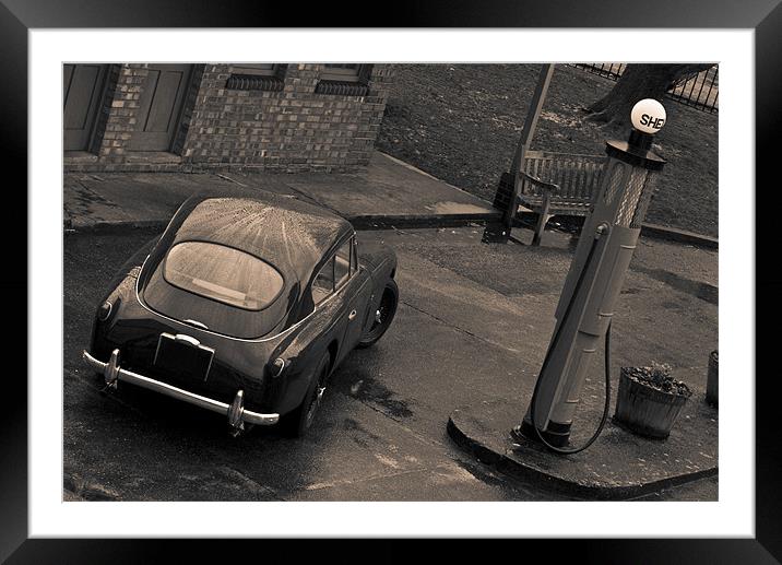 Aston Martin DB3 at Petrol Pump, Toned Framed Mounted Print by Chris Walker