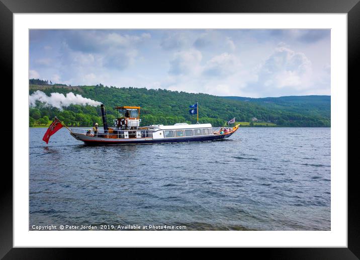 The historic Steam Yacht Gondola leaving Coniston  Framed Mounted Print by Peter Jordan