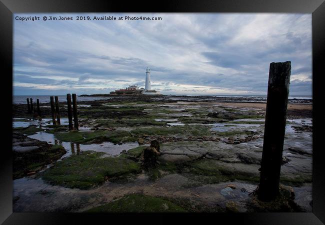 Blustery day at St Mary's Island Framed Print by Jim Jones