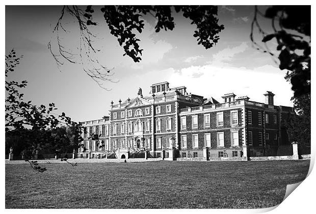 Wimpole Hall in black & white Print by Terry Pearce