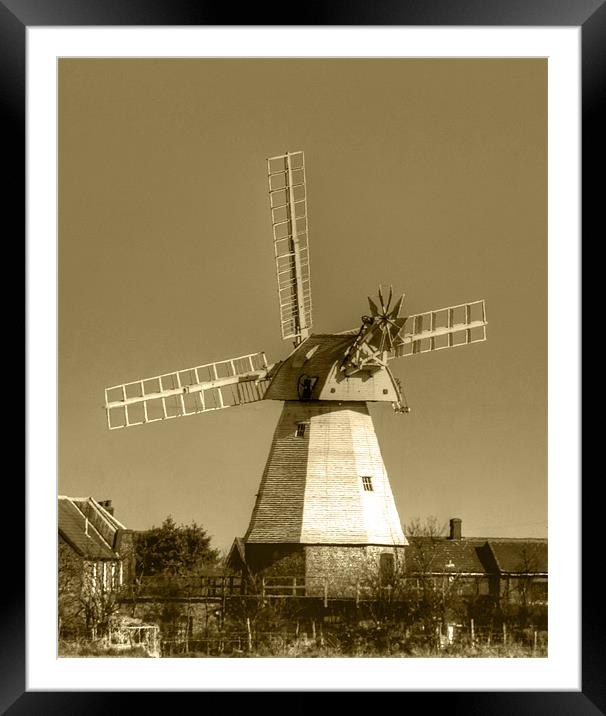Windmill Baker Street  Orsett Thurrock Essex Sepia Framed Mounted Print by David French