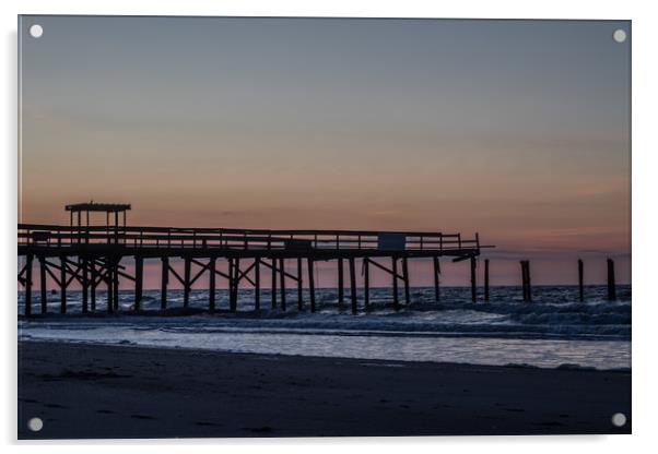 Sunrise Springmaid pier Acrylic by Jo Anne Keasler