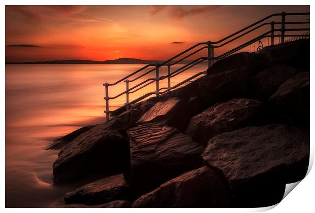 Sunset at Aberavon beach breakwater Print by Leighton Collins