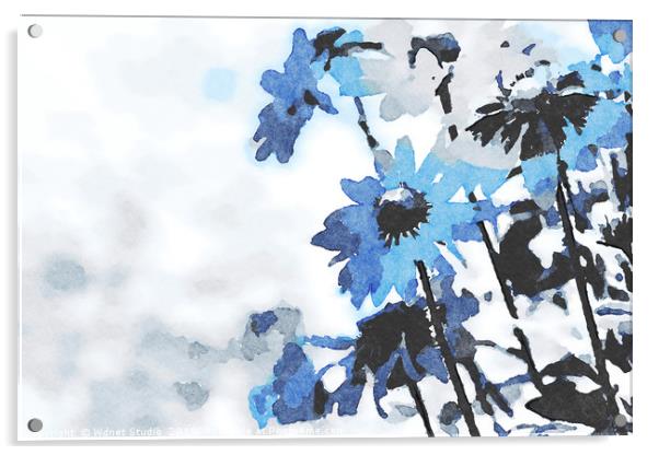 Abstract blue blooming flowers Acrylic by Wdnet Studio