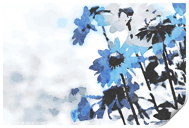 Abstract blue blooming flowers Print by Wdnet Studio