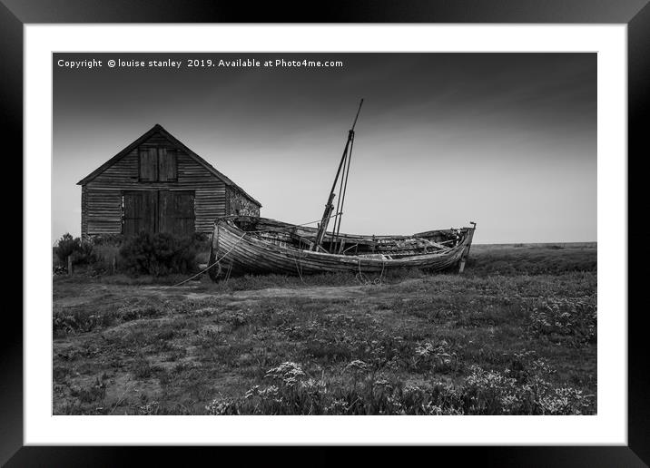 Derelict boat by  the old Coal Barn at Thornham Framed Mounted Print by louise stanley