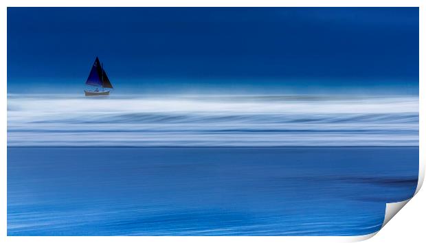 Lone Yacht, Widemouth  Bay, Cornwall. Print by Maggie McCall