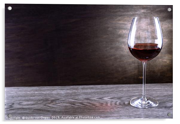 Single Wineglass on a wooden Table Acrylic by Guido von Oepen
