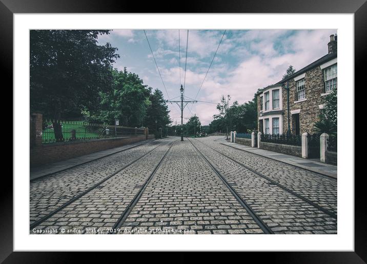 Nostalgic Cobblestone Streets of Beamish Framed Mounted Print by andrew blakey
