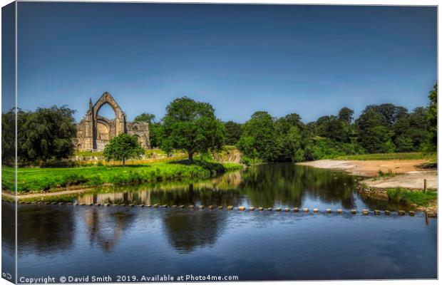 Bolton Priory And Stepping Stones Canvas Print by David Smith