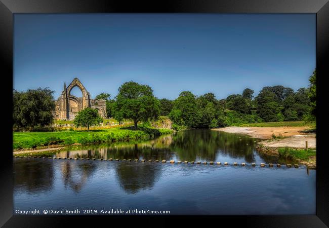 Bolton Priory And Stepping Stones Framed Print by David Smith