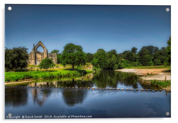 Bolton Priory And Stepping Stones Acrylic by David Smith