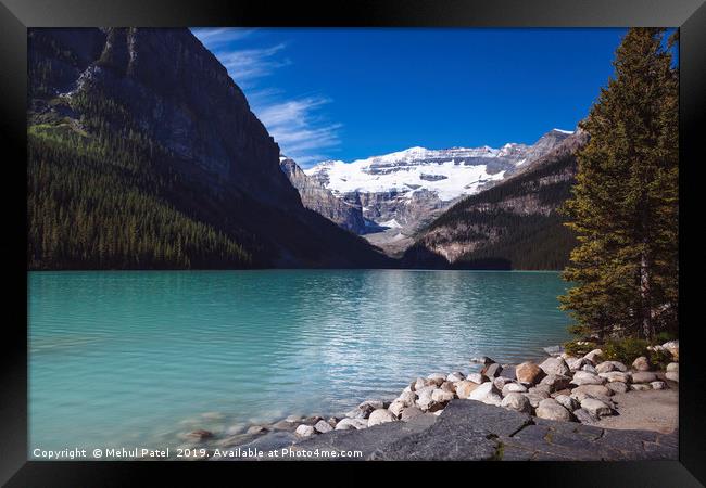 Turquoise coloured waters of Lake Louise, Banff Na Framed Print by Mehul Patel
