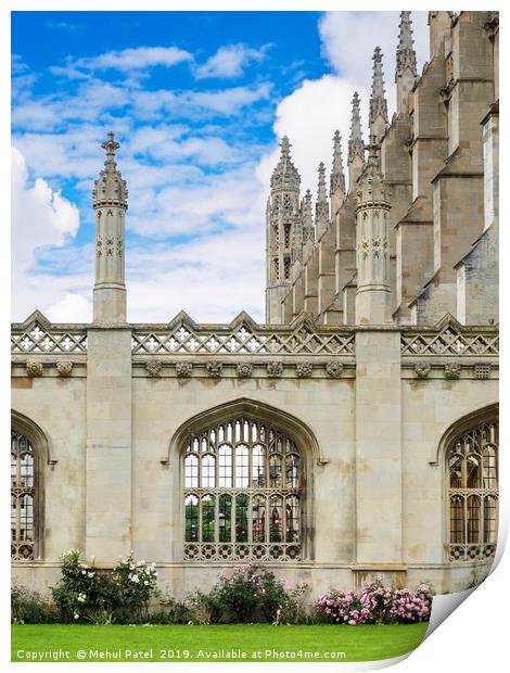 Stone arch windows of King's College Cambridge  Print by Mehul Patel