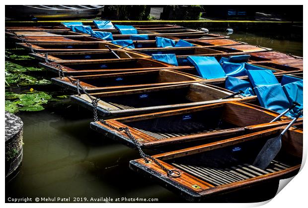 Punting boats parked on the river, river Cam, Camb Print by Mehul Patel