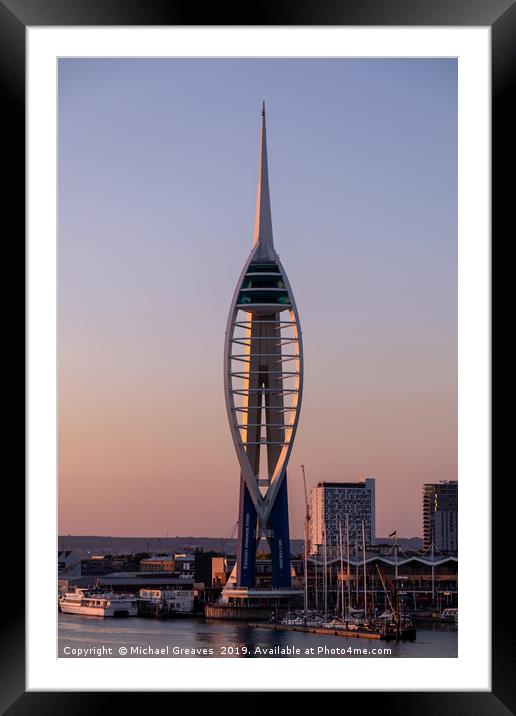 Spinnaker Tower at sunset Framed Mounted Print by Michael Greaves