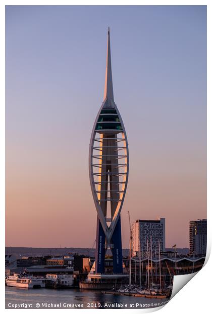 Spinnaker Tower at sunset Print by Michael Greaves