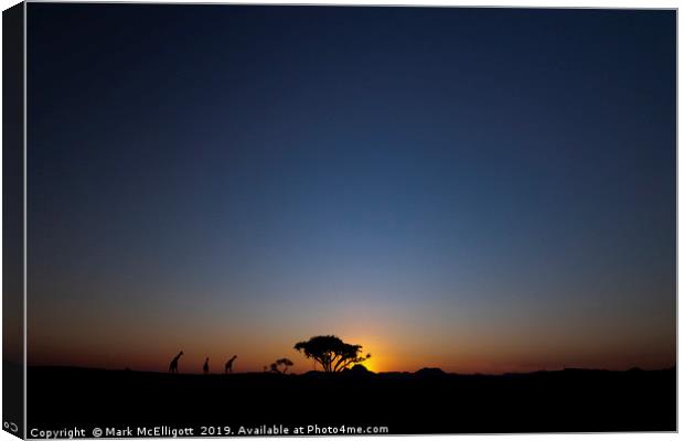 Giraffes At Sunset Canvas Print by Mark McElligott