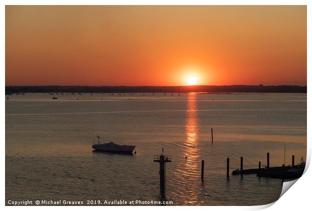 Sunset in Portsmouth harbour Print by Michael Greaves