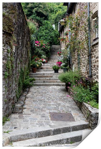 Steps in the medieval town of Dinan Print by Michael Greaves