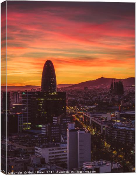 Barcelona cityscape at sunset Canvas Print by Mehul Patel