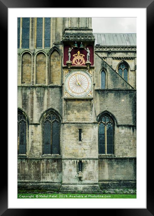 Clock on exterior wall of Wells Cathedral Framed Mounted Print by Mehul Patel