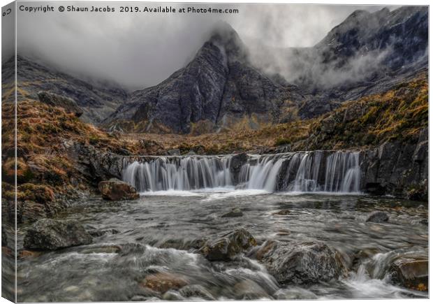 Fairy Pools waterfall on a moody morning  Canvas Print by Shaun Jacobs