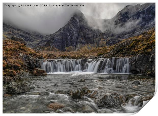Fairy Pools waterfall on a moody morning  Print by Shaun Jacobs