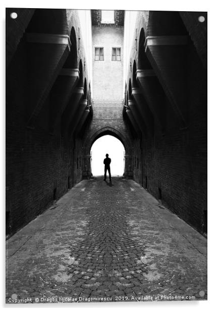 Narrow street gang with scary man silhouette Acrylic by Dragos Nicolae Dragomirescu