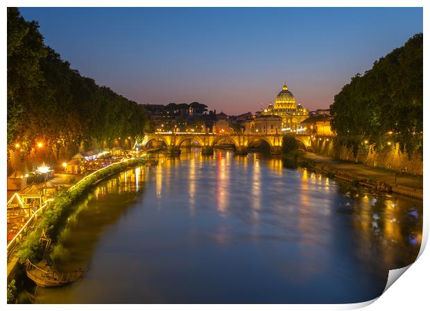 St Peter's Basilica at night Print by Rob Evans