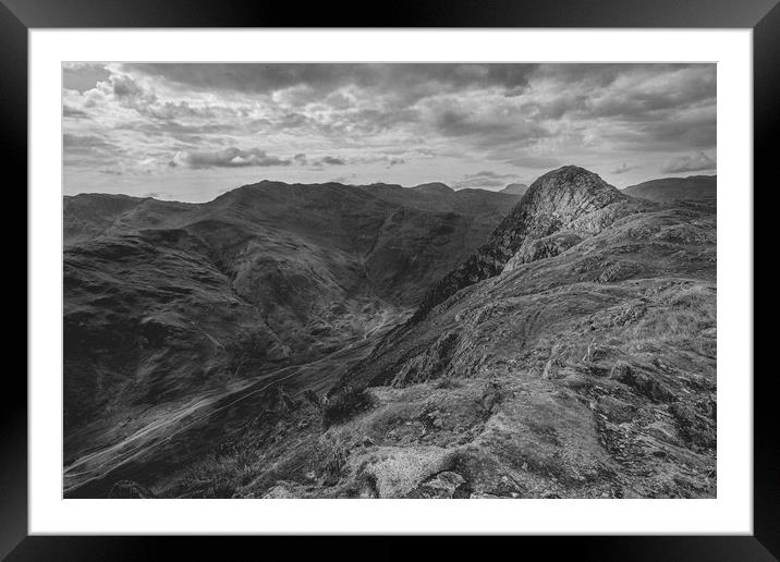 View of Pike o' Stickle and Crinkle Crags black Framed Mounted Print by Greg Marshall